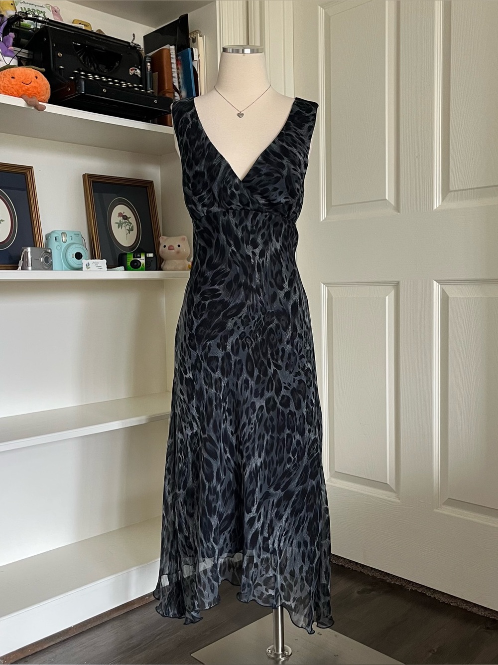 Meghan Mathews black & grey leopard print maxi dress